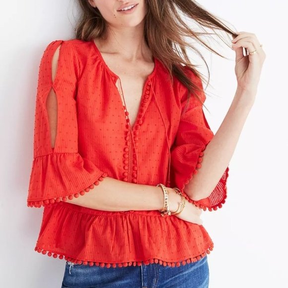 Madewell Peekaboo Pom-Pom red Top - Picture 2 of 7